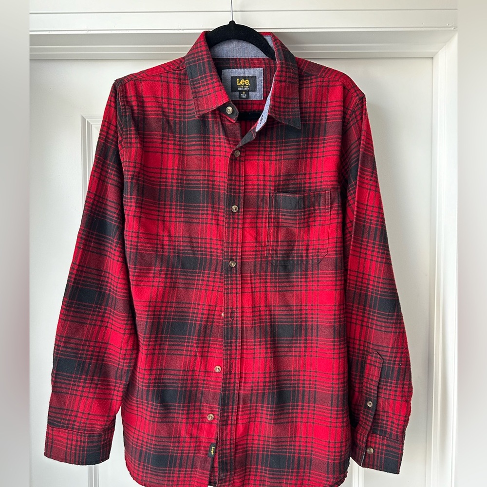 Lee Red and Black Casual Button Down Shirt